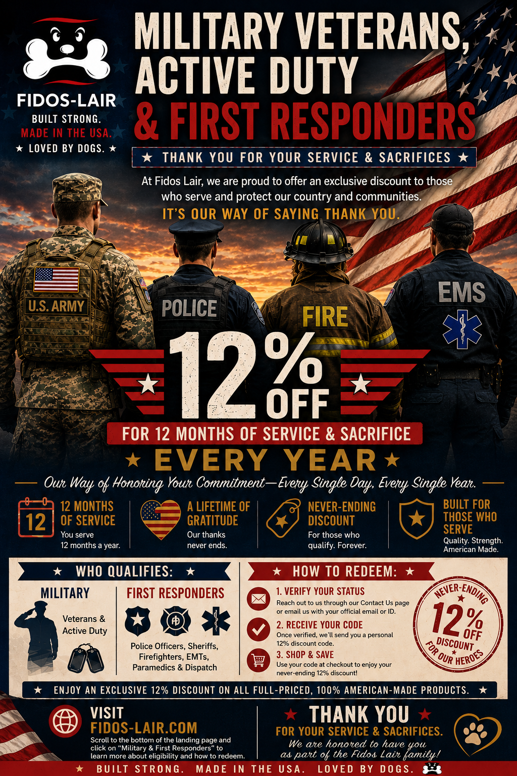 Fidos Lair - Military and First Responder Discount Program for American Made Dog Gear