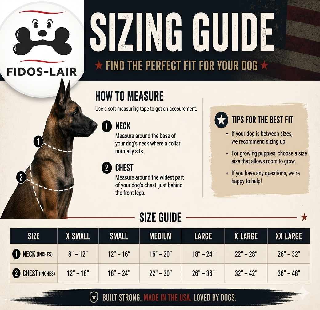 Fidos Lair Dog Collar and Harness Sizing Guide - How to Measure Your Dog