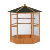 PawHut 69" Large Wooden Bird Aviary Hexagonal Outdoor Aviary Flight Bird Cage With Covered Roof, Brown