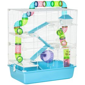 PawHut Extra Large 23" Hamster Cage with Tubes, Tunnels, Carry Handles, 5-Tier, Light Blue