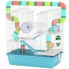 PawHut 4-Tier Hamster Cage with Tubes, Exercise Wheel, Hut, Water Bottle, Food Dish, Ramps, 22.8" x 14.2" x 25.6", Light Blue