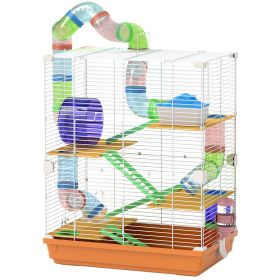 PawHut 18" 5-Tier Hamster Cage with Portable Carry Handle, Tubes and Tunnels, Includes Water Bottle, Food Dish & Exercise Wheel, Orange