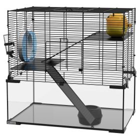 PawHut 3-Tier Hamster Cage with Wheel Water Bottle Food Bowl for Small Hamsters Black