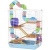 PawHut 5-Tier Hamster Cage, Portable Animal Travel Carrier with Exercise Wheels, Tube, Light Blue