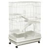 PawHut 32"L 4-Level Small Animal Cage, Rabbit Hutch with Universal Lockable Wheels & Slide-out Tray for Bunny, Chinchillas & Ferret, White
