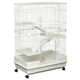 PawHut 32"L 4-Level Small Animal Cage, Rabbit Hutch with Universal Lockable Wheels & Slide-out Tray for Bunny, Chinchillas & Ferret, White