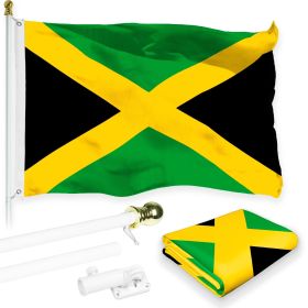 Combo Pack 6 Feet Tangle Free Spinning Flagpole White Jamaica Jamaican Flag 3x5 ft Printed 150D Brass Grommets Flag Included Aluminum Flag Pole