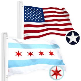 Combo Pack USA American Flag & Chicago Flag 3x5 Ft Embroidered Spun Polyester Indoor Outdoor Brass Grommets