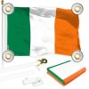 Combo Pack 6 Ft Tangle Free Aluminum Spinning Flagpole White and Ireland Irish Flag 3x5 Ft Printed 150D Polyester 4 Corner Brass Grommets Pole with Fl