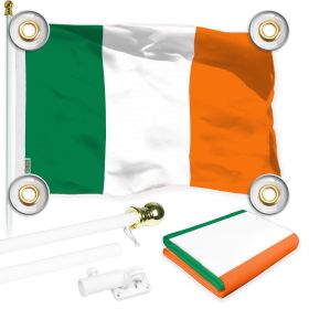 Combo Pack 6 Ft Tangle Free Aluminum Spinning Flagpole White and Ireland Irish Flag 3x5 Ft Printed 150D Polyester 4 Corner Brass Grommets Pole with Fl