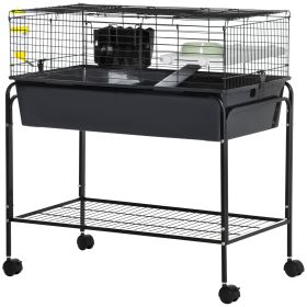 PawHut 2-Story Small Animal Cage Removable from Stand with Shelf Wheels Guinea Pig Cage Hedgehog Cage Chinchilla Cage 33 x 18.5 x 35