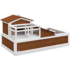PawHut Tortoise House with Balcony, 3-Room Habitat, 2-Story, 44" x 25.5" x 25", Weather-Proof, Coffee