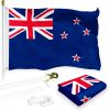 Combo Pack 6 Ft Tangle Free Spinning Flagpole White New Zealand Flag 3x5 ft Printed 150D Brass Grommets (Flag Included) Aluminum Flag Pole