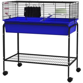 PawHut Two-Story Small Animal Cage Removable from Stand, Pet Habitat with Shelf & Wheels, 33" x 18.5" x 35", Blue