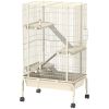 PawHut 47" Small Animal Cage, 4 Levels Large Rolling Metal Ferret Cage w/ 5.9" Deep Tray, Ramps, Water Bottle, Food Dish, Beige