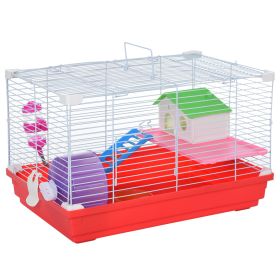 PawHut 18.5'' Hamster Cage with Exercise Wheel and Water Bottle Dishes, Small Animal Cages, 2 Storey Design, Red