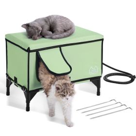 Elevated Heated Cat House Cuboid Kitty Shelter with Heated Pad Green (L)