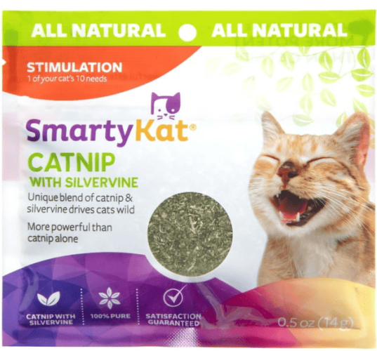 SmartyKat Catnip with Silvervine, Pure & Potent Blend for Cats, Resealable Pouch, 0.5 oz