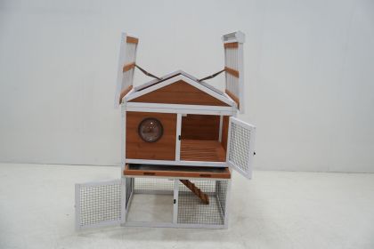 Rabbit Hutch Outdoor, Bunny Cage with Waterproof Roof, Removable Pull Out Tray, 2-tier Wooden Rabbit House for Small Animals