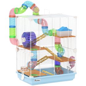 PawHut 18" 5 Tier Hamster Cage with Tubes and Tunnels, Small Animal Cage with Portable Carry Handle, Gerbil Cage with Water Bottle, Food Dish