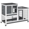 PawHut Wooden Rabbit Hutch Elevated Bunny Cage Indoor Small Animal Habitat with Enclosed Run with Wheels, Ramp, Removable Tray Ideal for Guinea Pigs