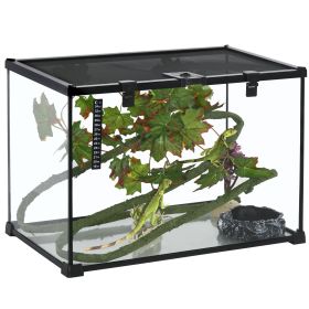 PawHut 14 Gallon Reptile Glass Terrarium Tank with Decor Kit, Breeding Box Full View with Visually Appealing Sliding Screen Top for Lizards, Frogs