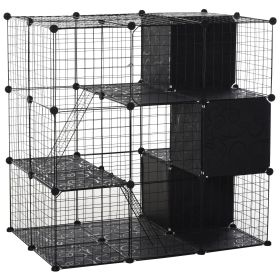 PawHut Pet Playpen Small Animal Cage 56 Panels with Doors, Ramps and Storage Shelf for Rabbit, Kitten, Chinchillas, Guinea Pig and Ferret