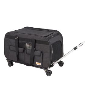the Cat Carrier with Wheels, Rolling Pet Carrier with Telescopic Handle and Shoulder Strap, Dog Carrier with Wheels for Pets under 35 lbs