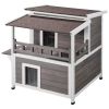 Outdoor Cat House 2-story Wooden Feral Cat Shelter with Balcony & Roof