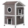 Outdoor Cat House 2-story Wooden Feral Cat Shelter with Roof & Door Flaps