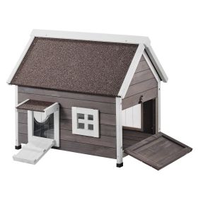 Outdoor Cat House Wooden Feral Cat Shelter with Roof Door Flaps & Window