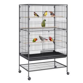52 inch Standing Large Bird Cage, Wrought Iron Flight Bird Cage for Parakeets, Cockatiels, Parrots, Macaw with Rolling Stand and Tray