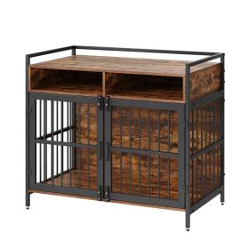 Furniture Style Dog Crate with Storage, 41 inch Dog Crate Furniture Large Breed with Double Doors, Wooden Dog Cage for Large/Medium Dog Indoor