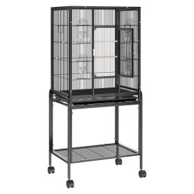 54 inch Standing Large Bird Cage, Carbon Steel Flight Bird Cage for Parakeets, Cockatiels, Parrots, Macaw with Rolling Stand and Tray
