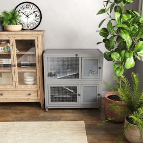 Weatherproof Rabbit House, Indoor/Outdoor Wooden Rabbit Hutch, 2 Story Bunny Cage, Pet House, Wooden Chicken Coop with Wheels