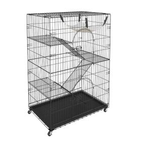 Catio, 4-Tier Large Cat Cages Indoor, Detachable Metal Playpen Enclosure with 360° Rotating Casters, with 3 Ladders and a Hammock for 1-3 Cats