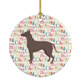 Mexican Hairless Dog Xolo Merry Christmas Ceramic Ornament Christmas Tree Hanging Decorations for Home Christmas Holiday, Party, Gift, 3 in
