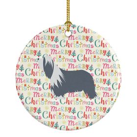 Bearded Collie Dog Merry Christmas Ceramic Ornament Christmas Tree Hanging Decorations for Home Christmas Holiday, Party, Gift, 3 in, Multicolor