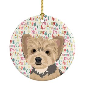 Yorkie Blue and Tan Puppy Christmas Ceramic Ornament Christmas Tree Hanging Decorations for Home Christmas Holiday, Party, Gift, 3 in, Multicolor
