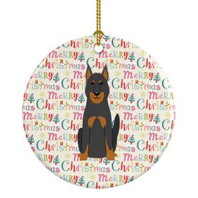 Merry Christmas Beauce Shepherd Dog Ceramic Ornament Christmas Tree Hanging Decorations for Home Christmas Holiday, Party, Gift, 3 in, Multicolor