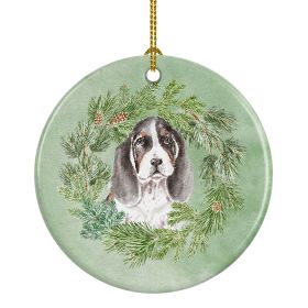 Basset Hound Puppy Tricolor Christmas Wreath Ceramic Ornament Christmas Tree Hanging Decorations for Home Christmas Holiday, Party, Gift, 3 in