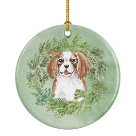 Cavalier Spaniel Blenheim Puppy Smiling Christmas Wreath Ceramic Ornament Christmas Tree Hanging Decorations for Home Christmas Holiday, Party, Gift