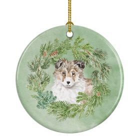 Sheltie/Shetland Sheepdog Puppy Sable Christmas Wreath Ceramic Ornament Christmas Tree Hanging Decorations for Home Christmas Holiday, Party, Gift