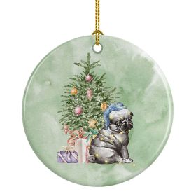 Pug Black Puppy Christmas Presents and Tree Ceramic Ornament Christmas Tree Hanging Decorations for Home Christmas Holiday, Party, Gift, 3 in