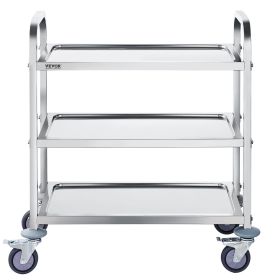 Stainless Steel Cart, 3 Layers Lab Utility Cart 400 lbs. Weight Capacity, Medical Cart with Lockable Universal Wheels, for Lab, Clinic, Kitchen