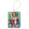 Sheltie Christmas Porcelain Ornament Christmas Tree Hanging Decorations for Home Christmas Holiday, Rectangle, Gift, Multicolor