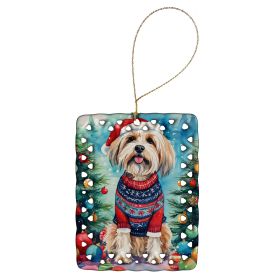Tibetan Terrier Christmas Porcelain Ornament Christmas Tree Hanging Decorations for Home Christmas Holiday, Rectangle, Gift, Multicolor
