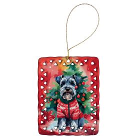 Schnauzer Christmas Porcelain Ornament Christmas Tree Hanging Decorations for Home Christmas Holiday, Rectangle, Gift, Multicolor