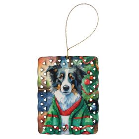 Border Collie Christmas Porcelain Ornament Christmas Tree Hanging Decorations for Home Christmas Holiday, Rectangle, Gift, Multicolor