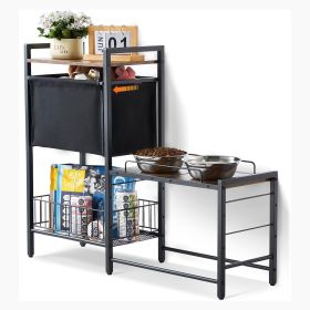 A Pet Feeding Station with Storage Dog Food & Toy Organizer Raised Dog Bowls